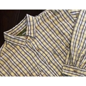 Jeep Button Down Shirt Men Lg Yellow Plaid Long Sleeve Rugged Fall Classic Cabin
